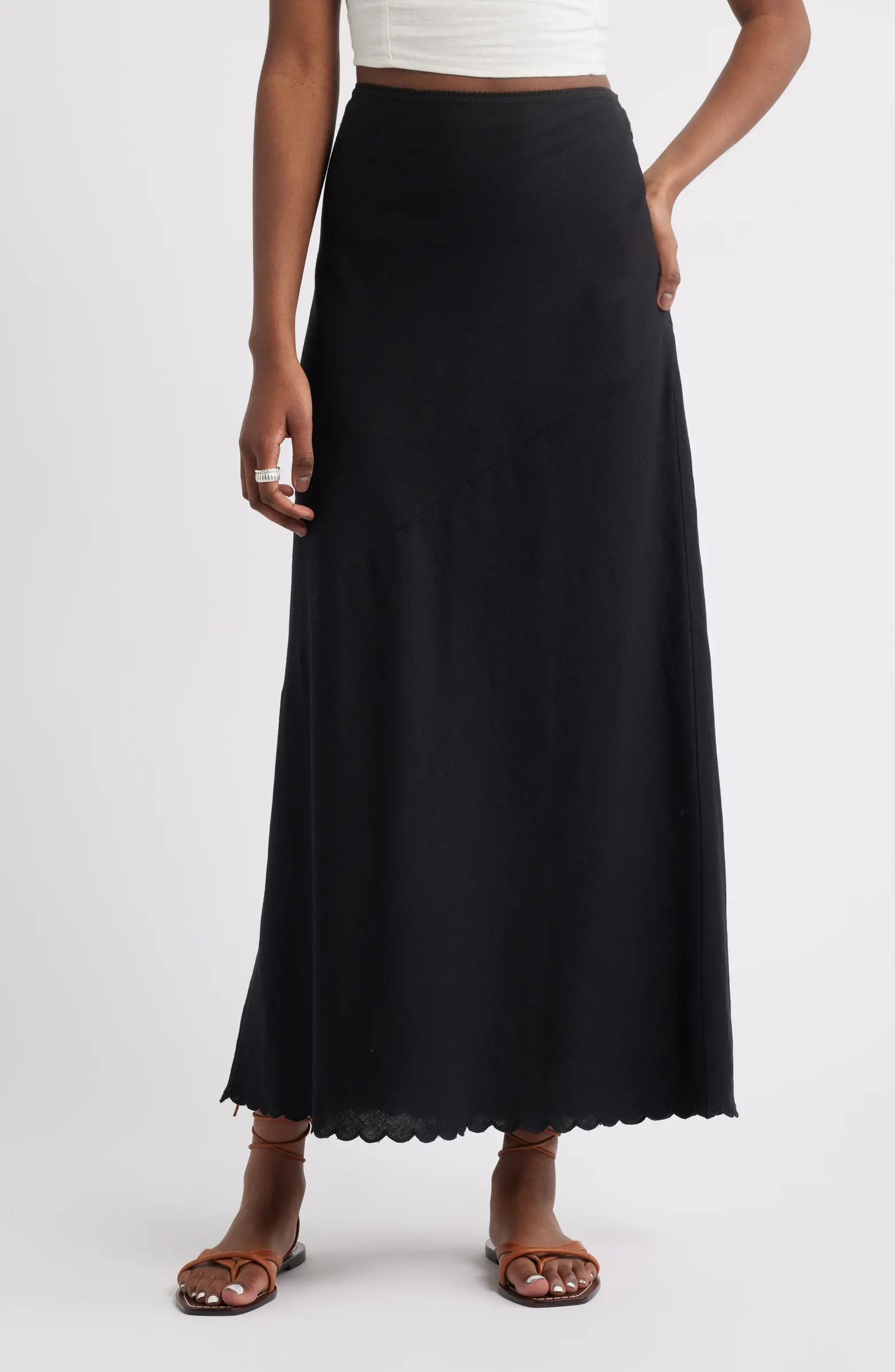 Scalloped Hem Linen Blend Maxi Skirt | Nordstrom