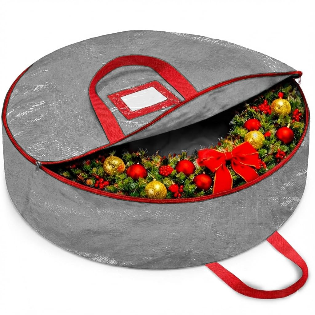 ZOBER Christmas Wreath Storage Container 24 Inch - Wreath Bag for Artificial Wreaths Box - Dual Z... | Amazon (US)