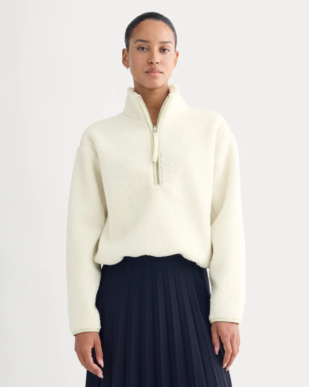 Reversible Teddy Half-Zip Pullover | Bone/Birch | Everlane