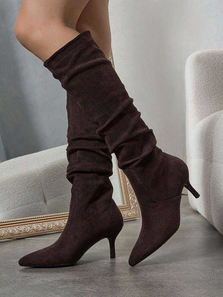 Fall/Winter 2025 New Women's Fashion Comfortable Versatile Solid Color Pleated Slip-On High Heel ... | SHEIN