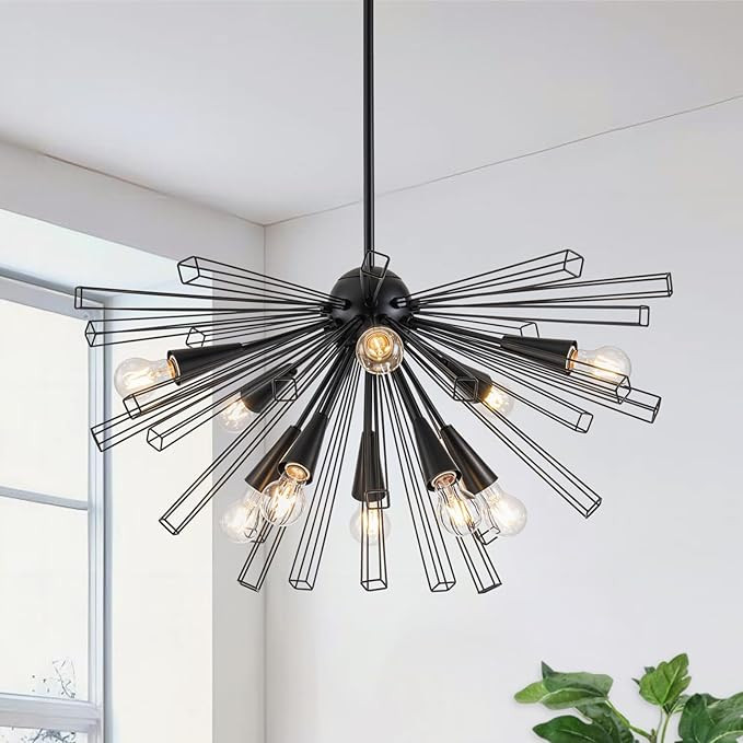 Modern 10-Light Sputnik Black Chandelier, Starburst Light Fixture for Living Room, Dining, Bedroo... | Amazon (US)