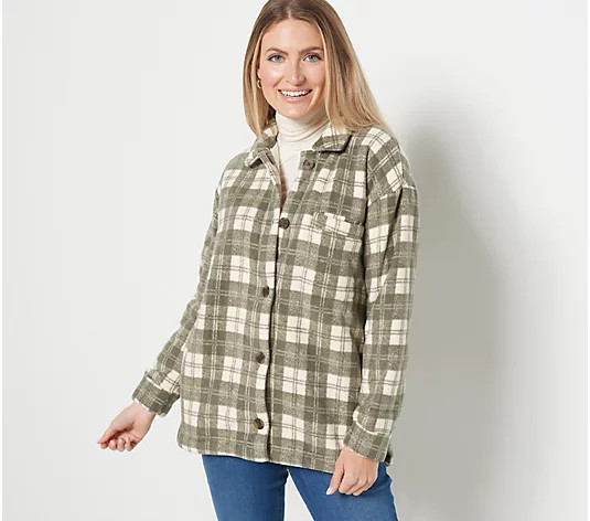 Cuddl Duds Fleecewear Bonded Sherpa Button-Front Shacket | QVC