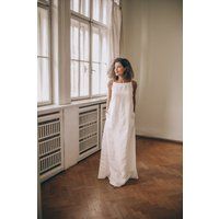 Linen Maxi Dress, White Simple Spaghetti Strap Plus Size Clothing, Dress Women, Clothing | Etsy (US)