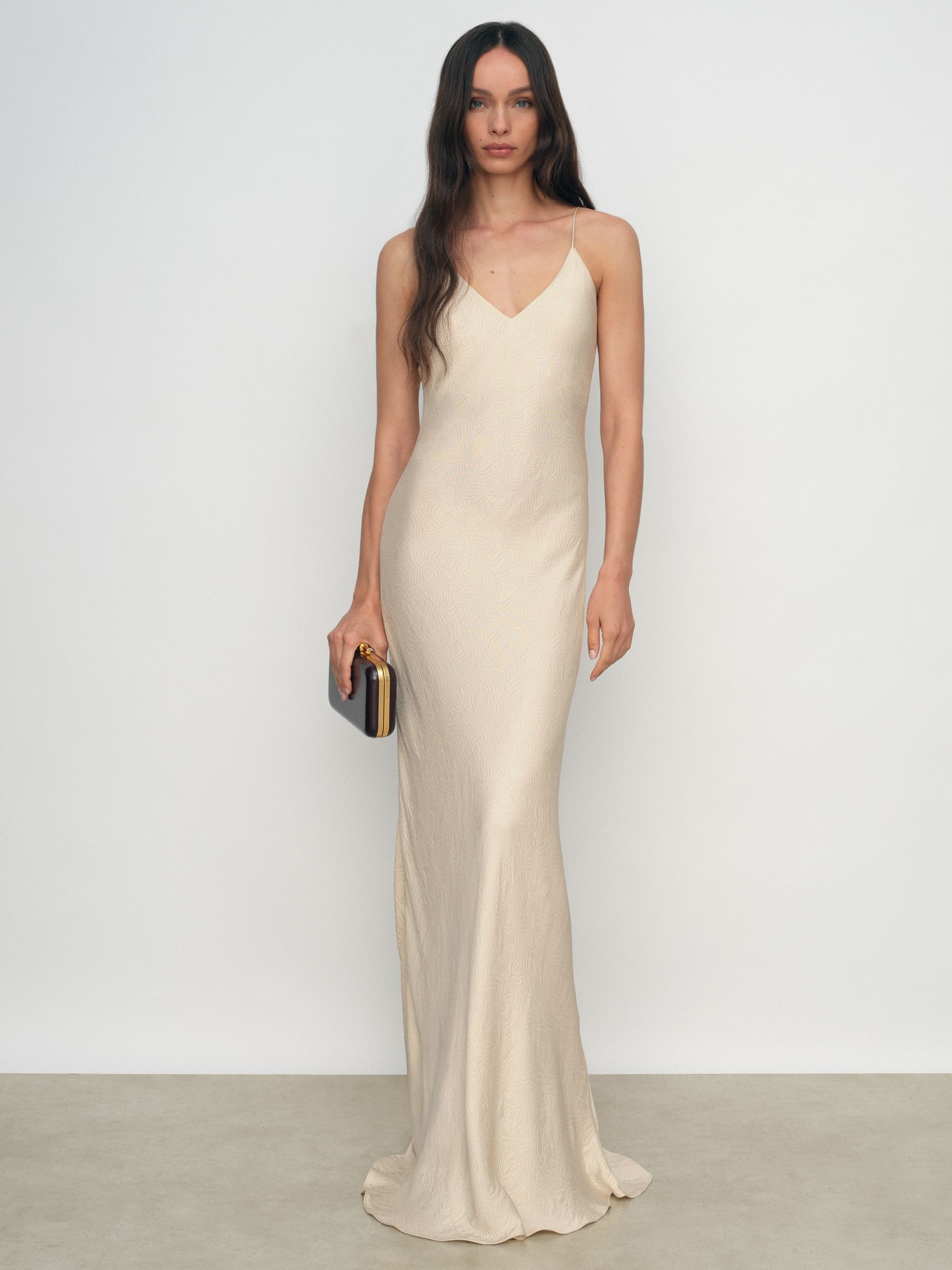Jacquard Maxi Slip Dress in Champagne Neutral | Reiss UK