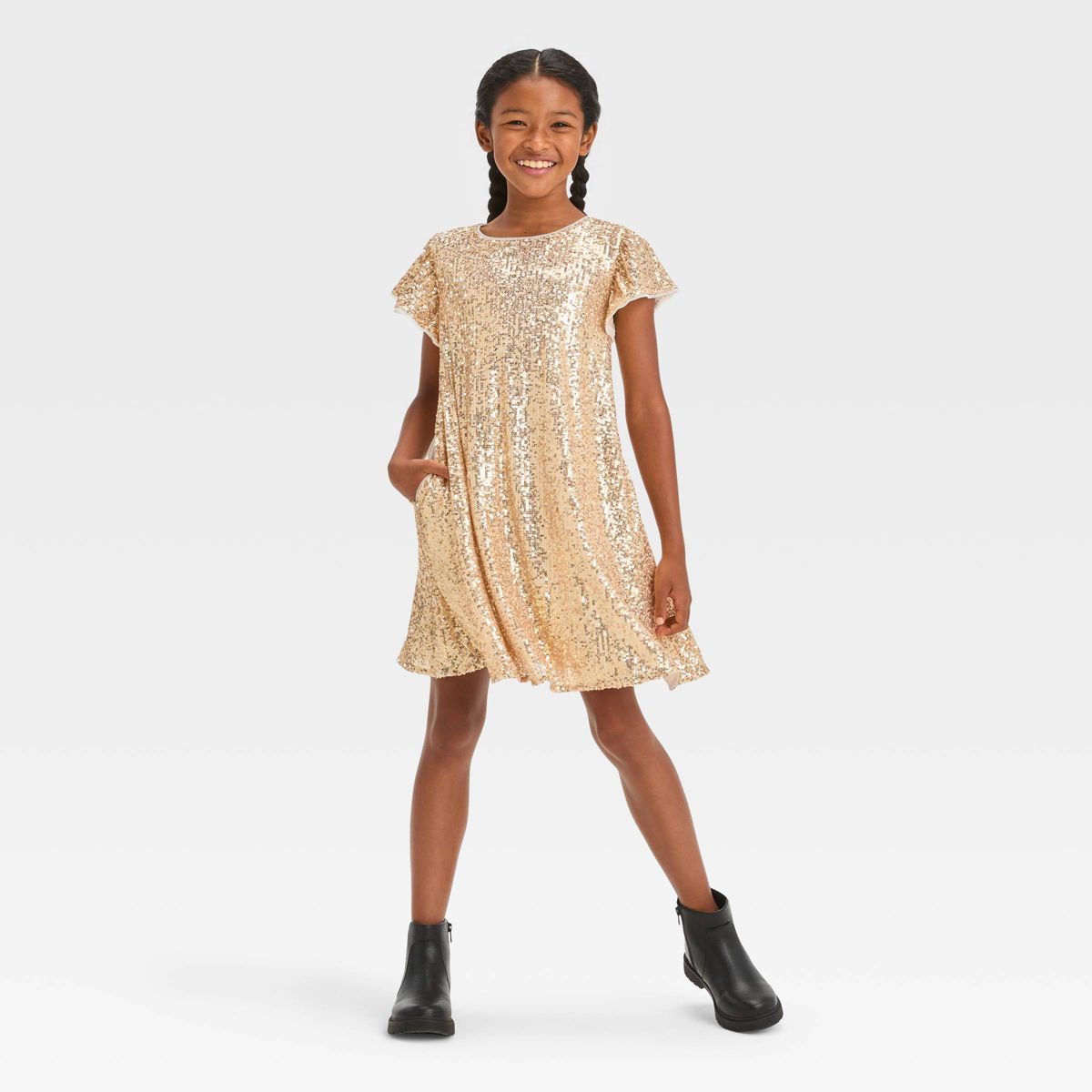 Girls' Short Sleeve Sequin A-Line Dress - Cat & Jack™ Gold | Target