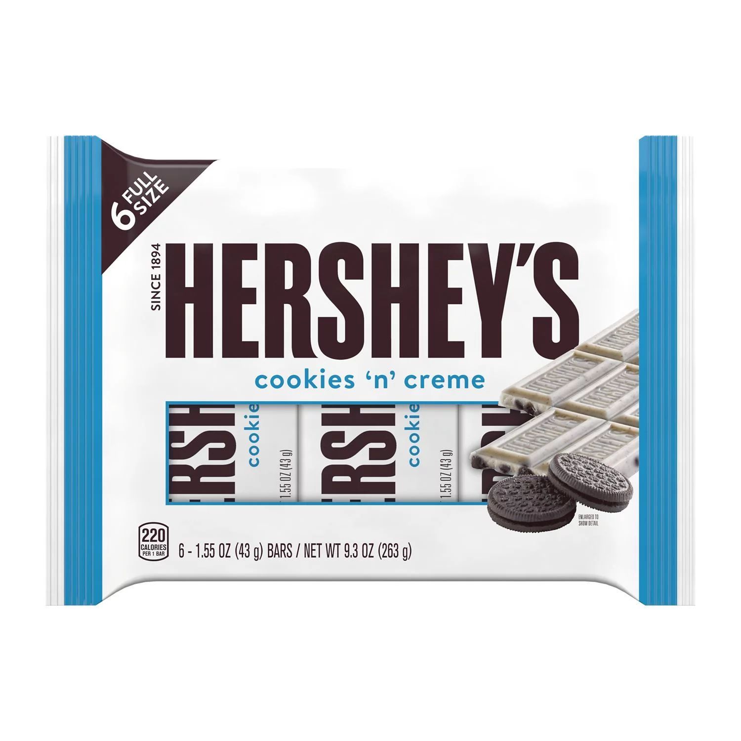 HERSHEY'S, COOKIES 'N' CREME Candy, Individually Wrapped, 1.55 oz, Bars (6 Count) | Walmart (US)