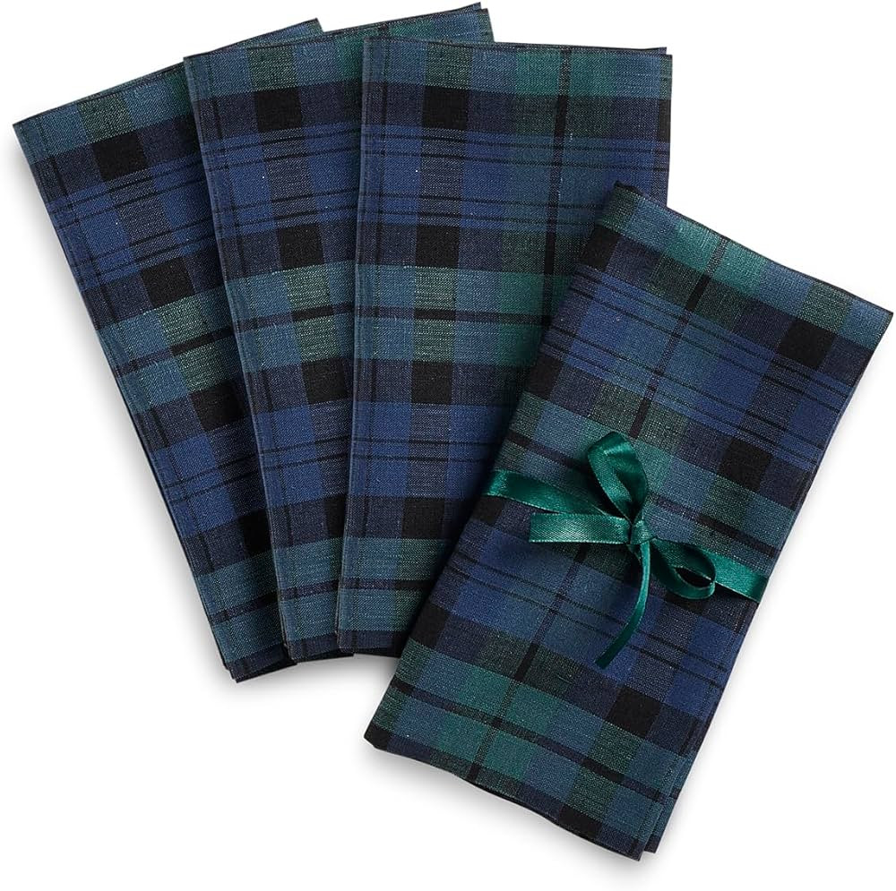 Solino Home Linen Napkins Set of 4 – 100% Pure Linen Blue and Green Blackwatch Plaid Napkins 20... | Amazon (US)