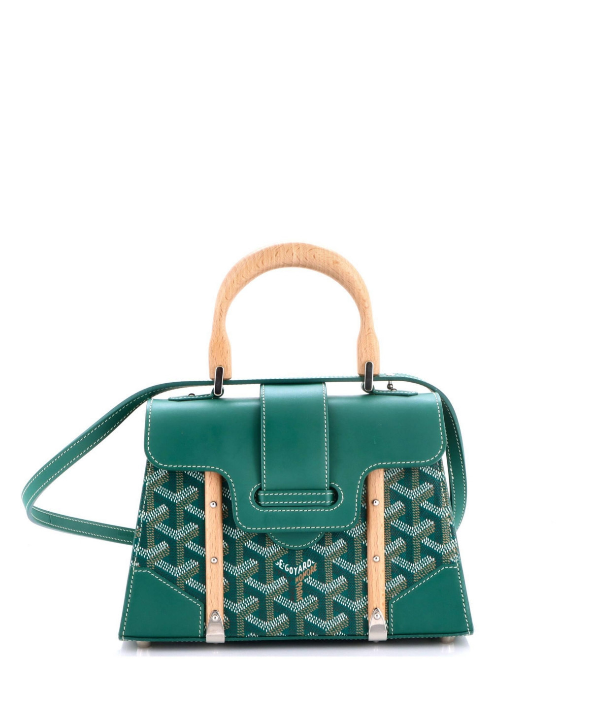 Pre-Owned Goyard Mini Structured Saigon Top Handle Bag Coated Canvas with Leather - Green | Macy's