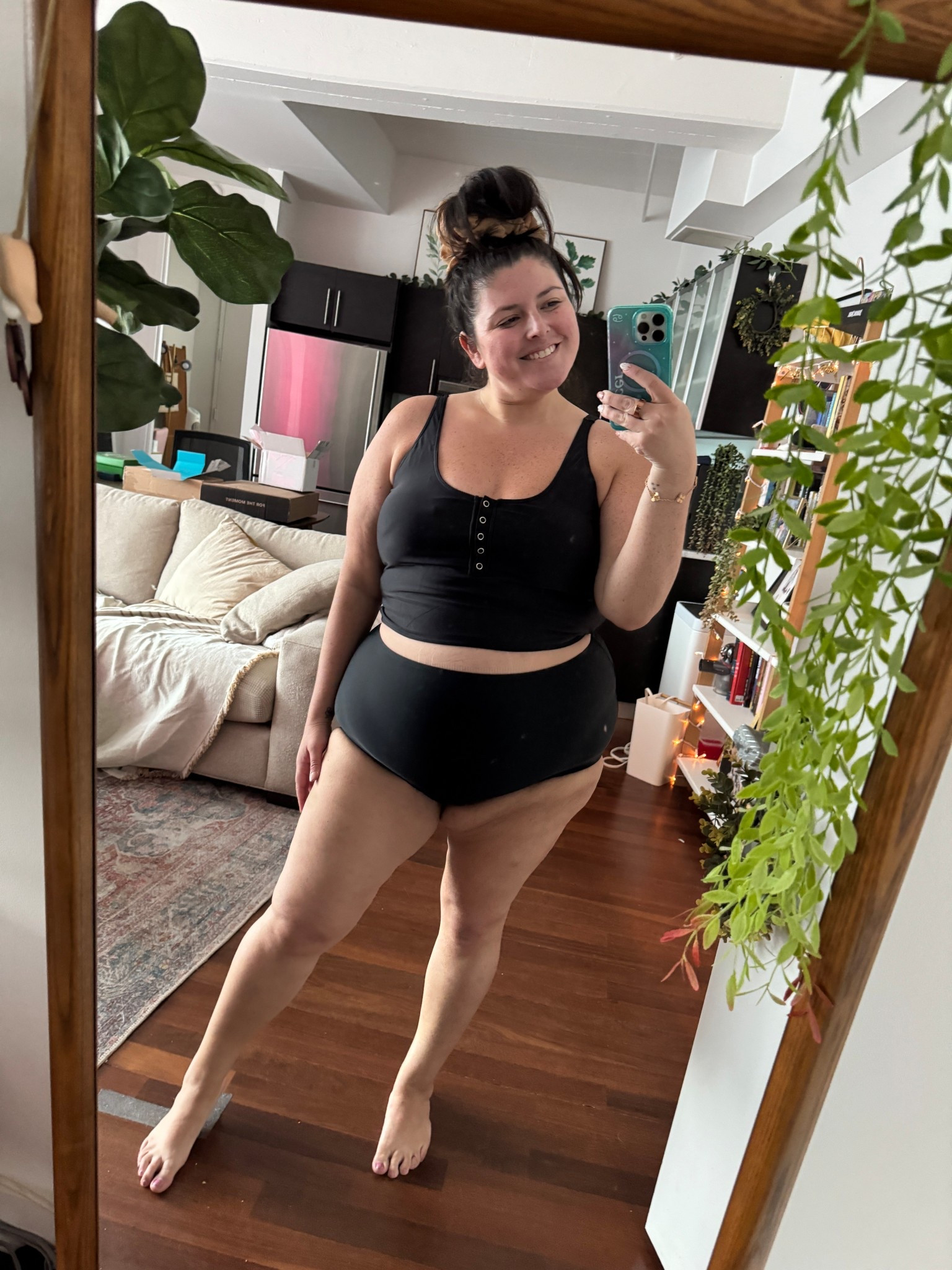 Black swimsuit for the summer! I love this because the bottoms are high waisted and the top has a long crop. Perfect for the girls who want a little more coverage  

#LTKPlusSize #LTKSummerEdit #LTKSwim