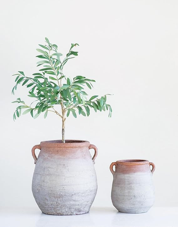 Creative Co-Op Large Orange & Whitewashed Terracotta Urn | Amazon (US)