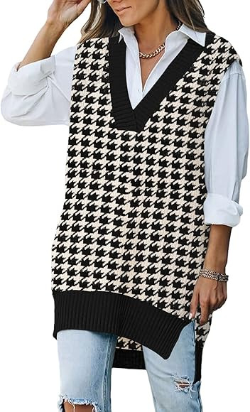 Viottiset Women's Oversized V Neck Knit Sweater Vest Tunic Sleeveless Pullover Top | Amazon (CA)