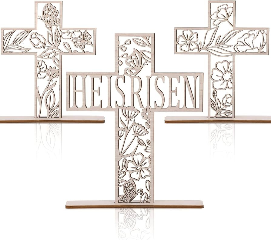 3 Pcs Easter Centerpieces for Table He Is Risen Sign Easter Cross Wooden Decor Religious Tabletop... | Amazon (US)
