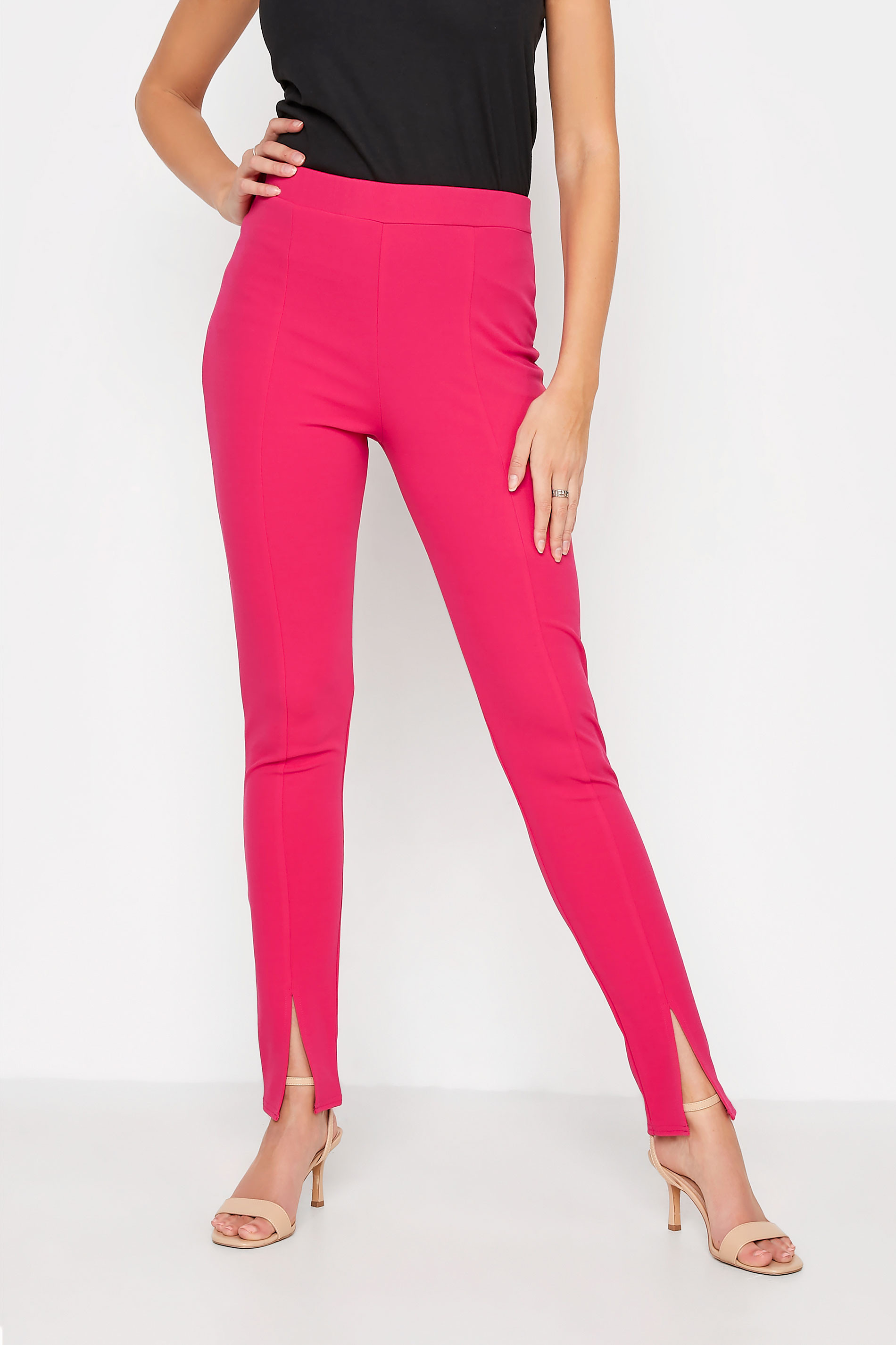 LTS Tall Bright Pink Split Front Stretch Slim Trousers | Long Tall Sally