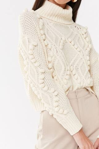 Turtleneck Cable-Knit Pom Pom Sweater | Forever 21 (US)
