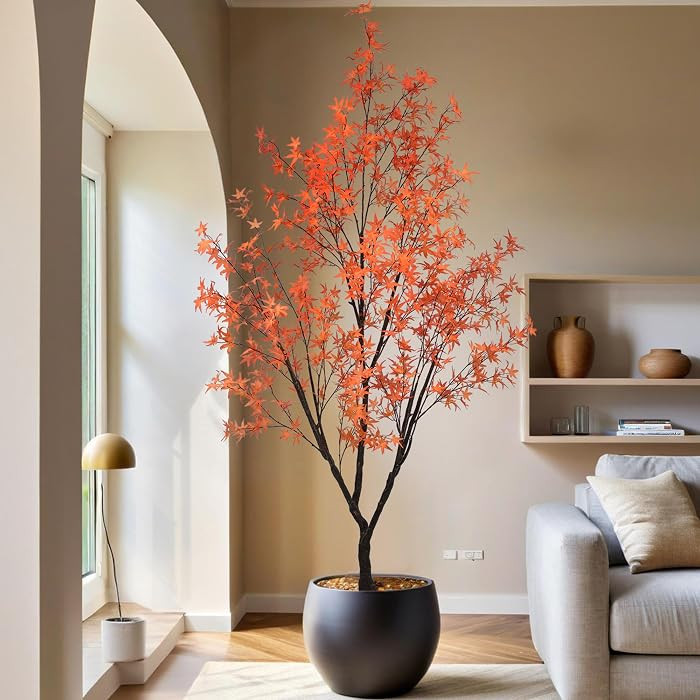 8.5ft Tall Artificial Maple Tree, Faux Maple Plant with Thick Trunk & Realistic Leaves, Potted Fa... | Amazon (US)