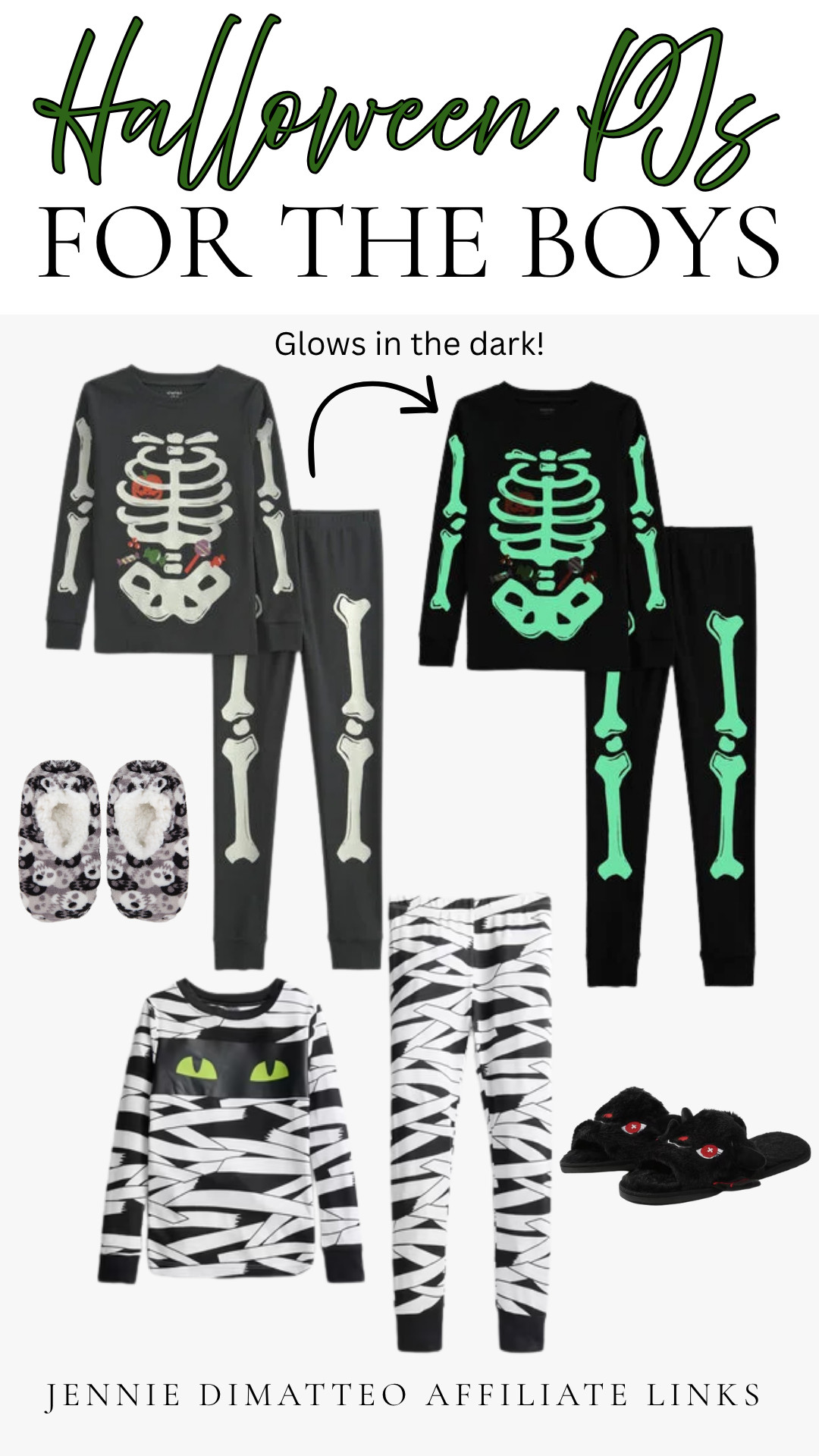 Halloween PJs for the boys 💀👻🖤 The glow-in-the-dark skeleton set is SO fun!! Plus the mummy PJs + spooky slippers for cozy Halloween nights 🎃

#HalloweenPJs #BoysHalloween #HalloweenPajamas #BoysPajamas #GlowInTheDark #SkeletonPJs #MummyPJs #SpookySeason #HalloweenForKids #KidsHalloween #BoysFashion #CozyKids #OctoberFavorites #FallFavorites #LTKKids #LTKFamily #LTKFinds #ShopLTK 

 #LTKootd #LTKBaby #LTKKids