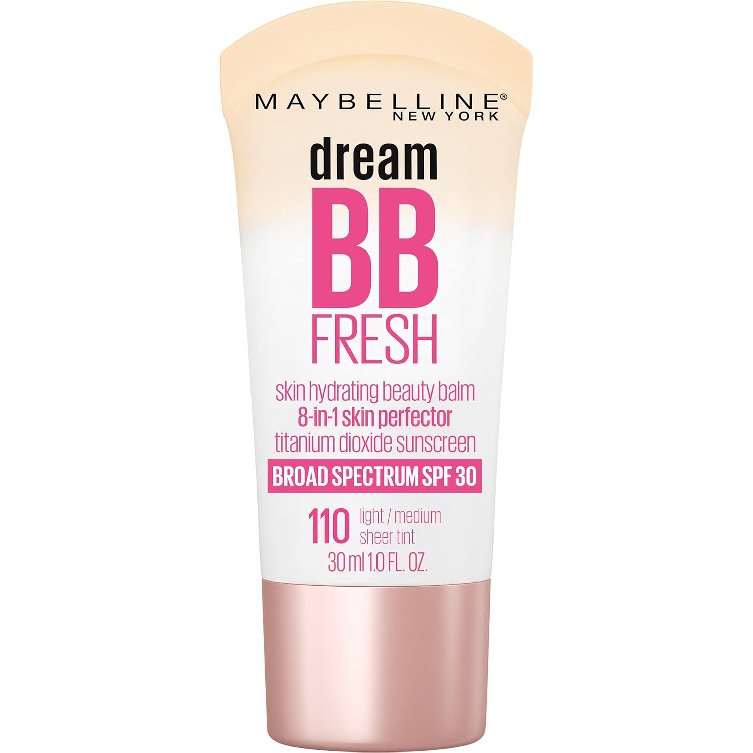 Maybelline Dream Fresh Skin Hydrating BB cream, 8-in-1 Skin Perfecting Beauty Balm with Broad Spectrum SPF 30, Sheer Tint Coverage, Oil-Free, Light/Medium, 1 Fl Oz | Amazon (US)