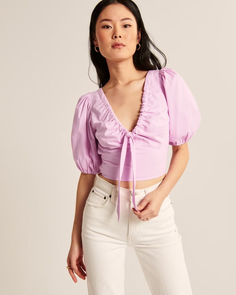 Women's Tie-Front Puff Sleeve Top | Women's New Arrivals | Abercrombie.com | Abercrombie & Fitch (US)