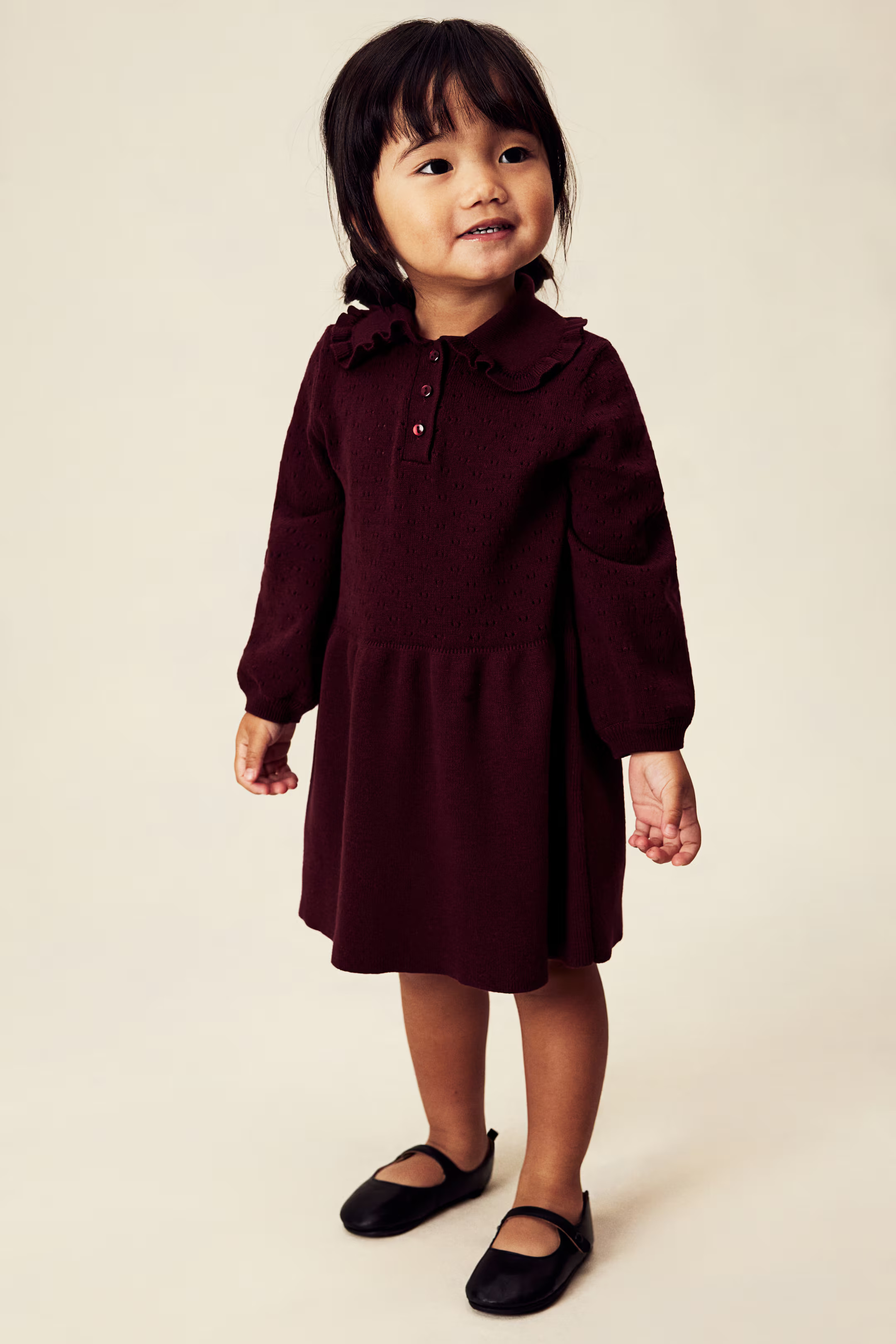 Pointelle-Knit Cotton Dress - Dark red - Kids | H&M US | H&M (US + CA)