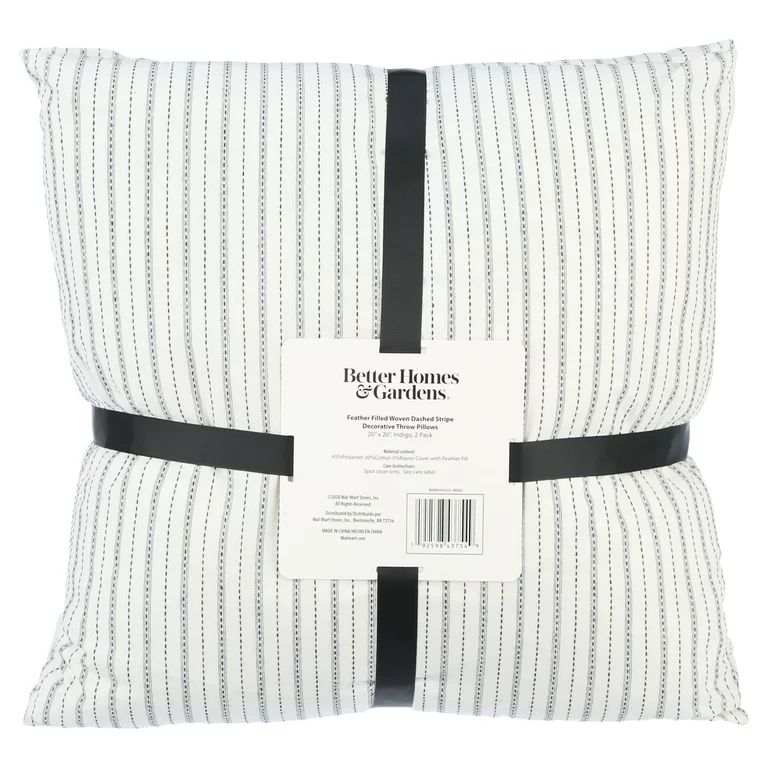 Better Homes & Gardens Feather Filled Woven Dashed Stripe Decorative Throw Pillows, 20"x20", Blac... | Walmart (US)