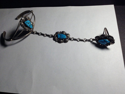 SIGNED NATIVE AMERICAN STERLING TURQUOISE SLAVE BRACELET RING SZ 8  | eBay | eBay US
