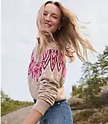 Pointelle Fair Isle Half Zip Sweater | LOFT