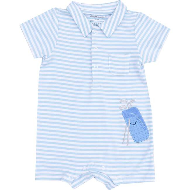 Polo Shortie with Applique - Golf Blue Stripe, Blue | Maisonette