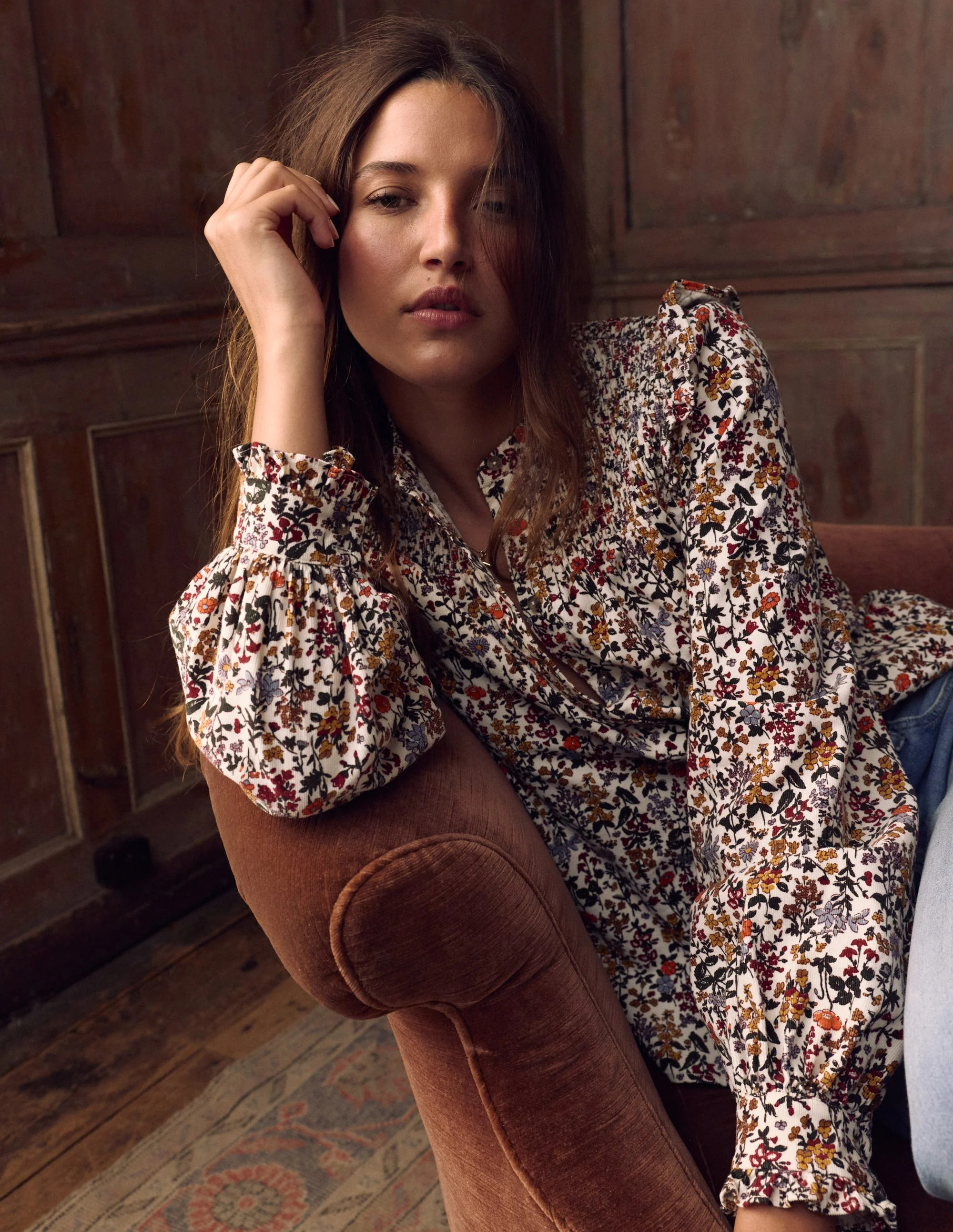 Smocked Yoke Cord Top-Ivory Floral | Boden (US)