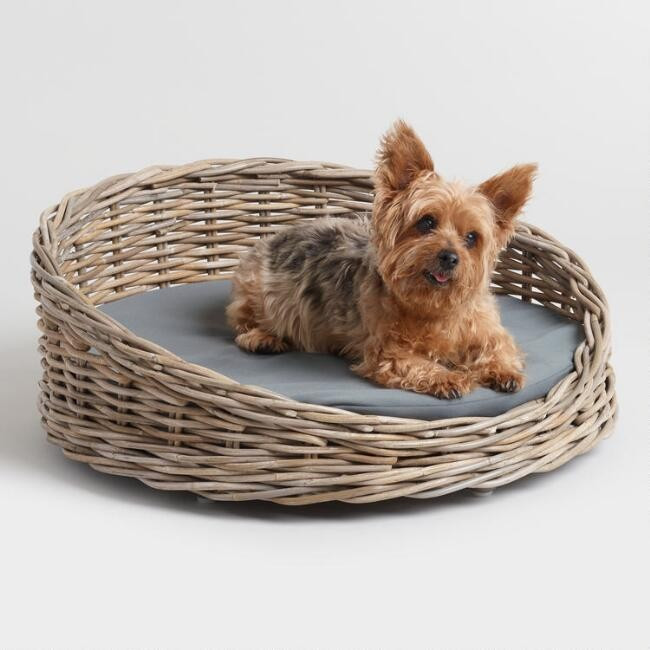 Round Gray Rattan Basket Baeli Pet Bed | World Market
