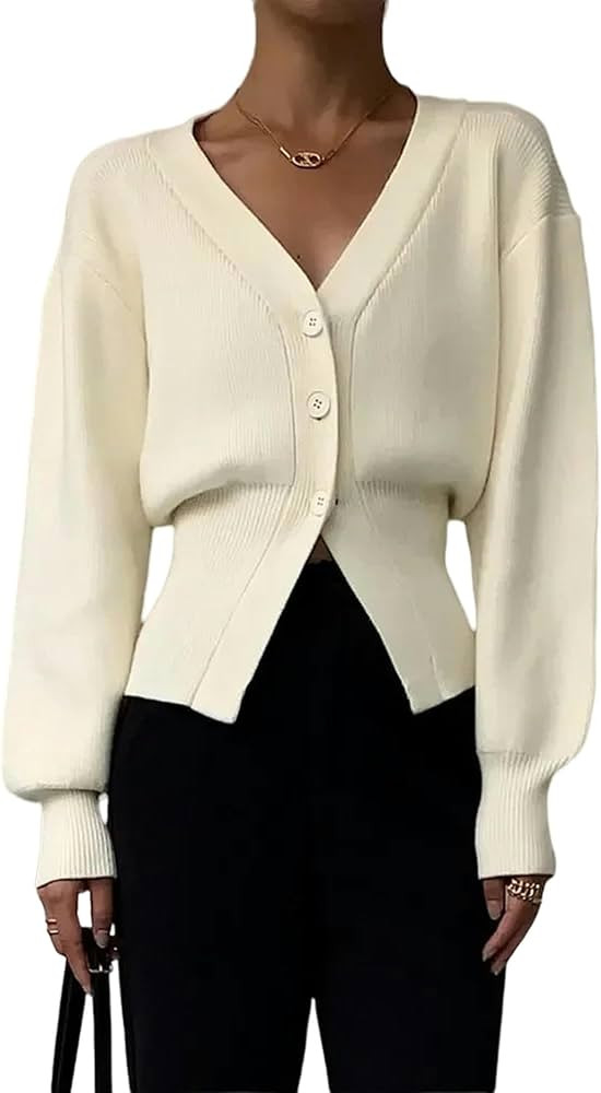 Cardigan Autumn Korean Sweater Women's Elegant V-Neck Long Sleeve Casual Long Sleeve Knitted Card... | Amazon (US)