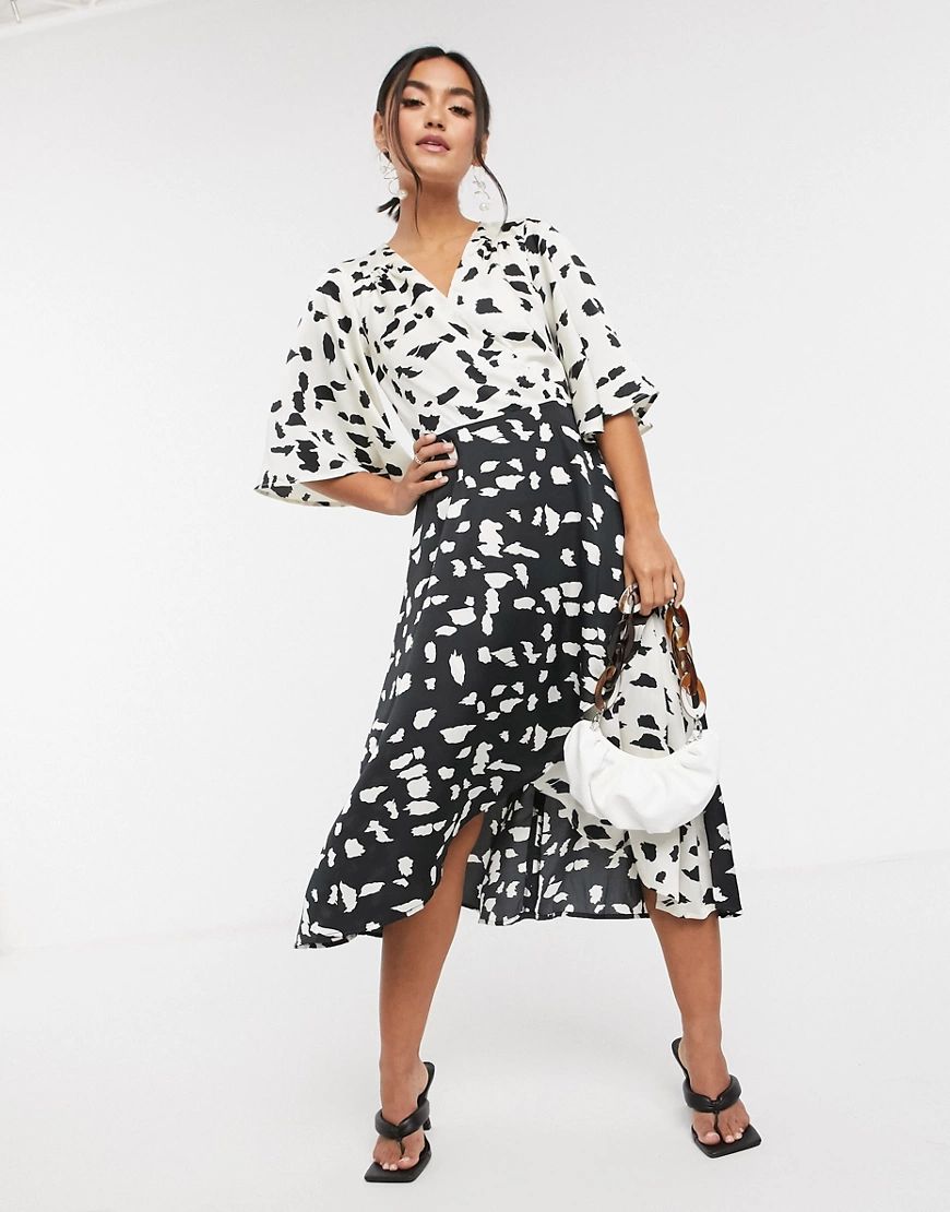 Liquorish kimono sleeve midi dress in abstract spot-Multi | ASOS (Global)