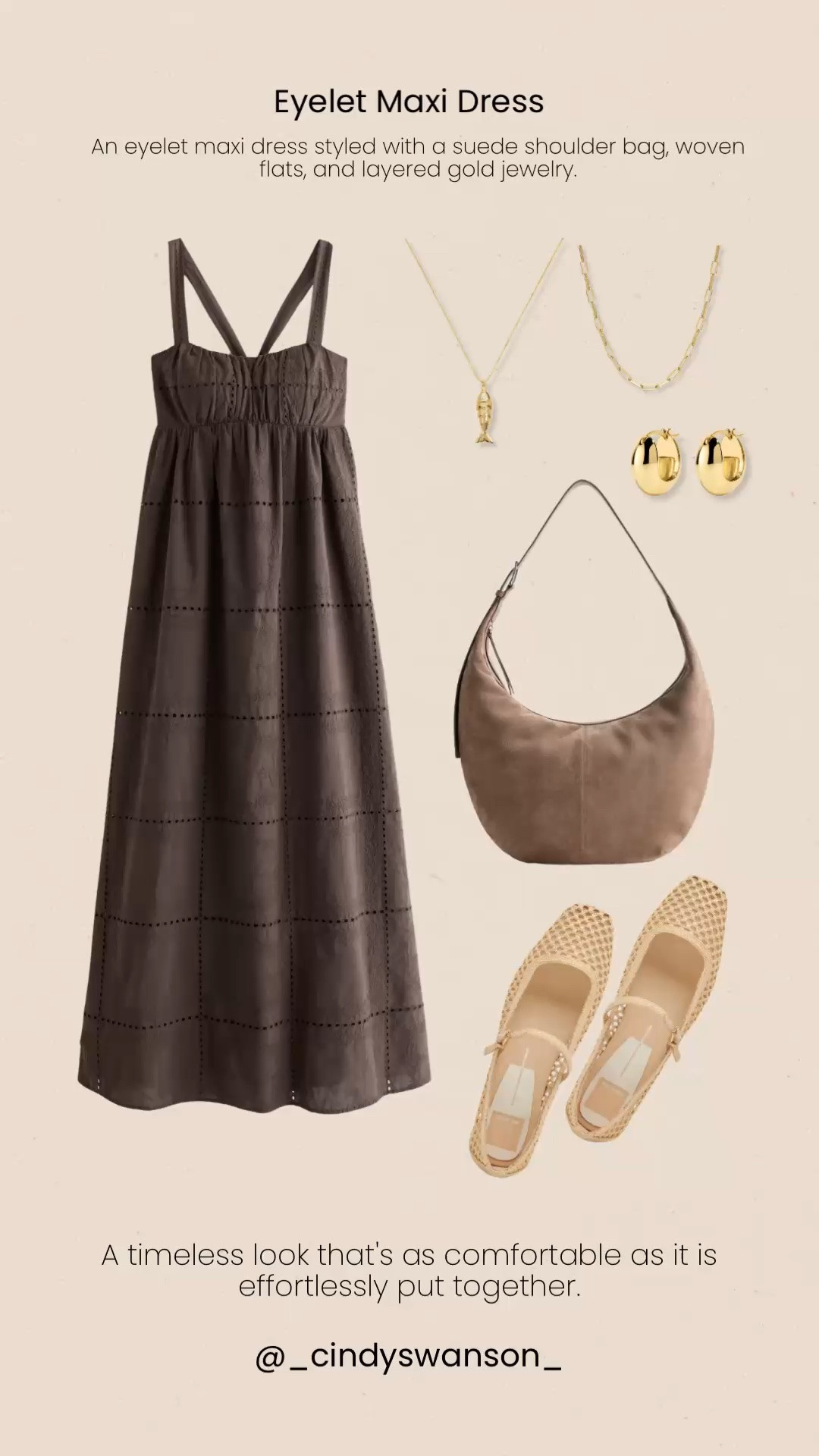 This eyelet maxi dress is such an easy, timeless piece for warm-weather dressing. The softly gathered bodice and full silhouette feel comfortable and feminine, while the dark neutral color makes it especially versatile with woven flats, a suede shoulder bag, and layered gold jewelry.

💡 LTK MADE EASY
❤️ Heart = Support my posts!
🔖 Save = Get sale & restock alerts
📋 Lists = Keep favorites organized
📲 Share = Send lists and products to a friend. Hello, Christmas List!
💬 Comment = Ask me anything about what I’m wearing. :-)

#LTKootd #LTKOver40