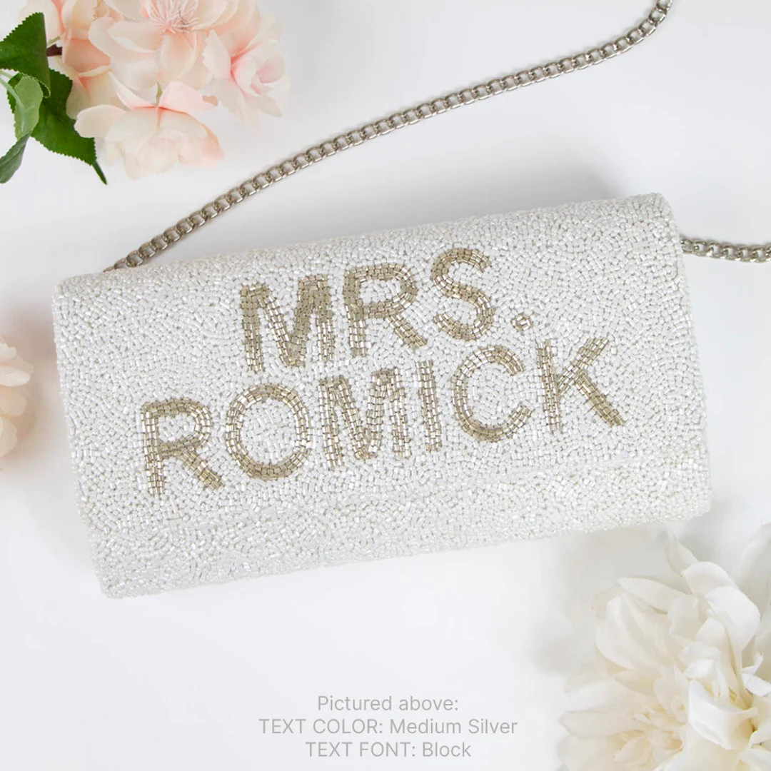Custom Silver Mrs. Last Name Clutch Bridal Beaded Clutch Bag - Etsy Canada | Etsy (CAD)