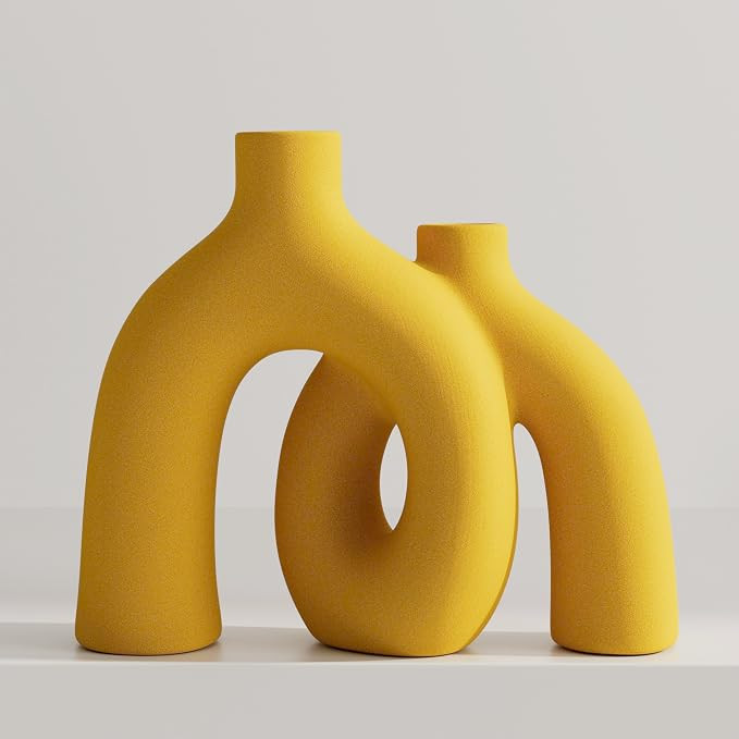 Hug Donut Decorative Vase Set - Yellow Vase, Modern Nordic Boho Style Vases Home Decor, Matte Cer... | Amazon (US)