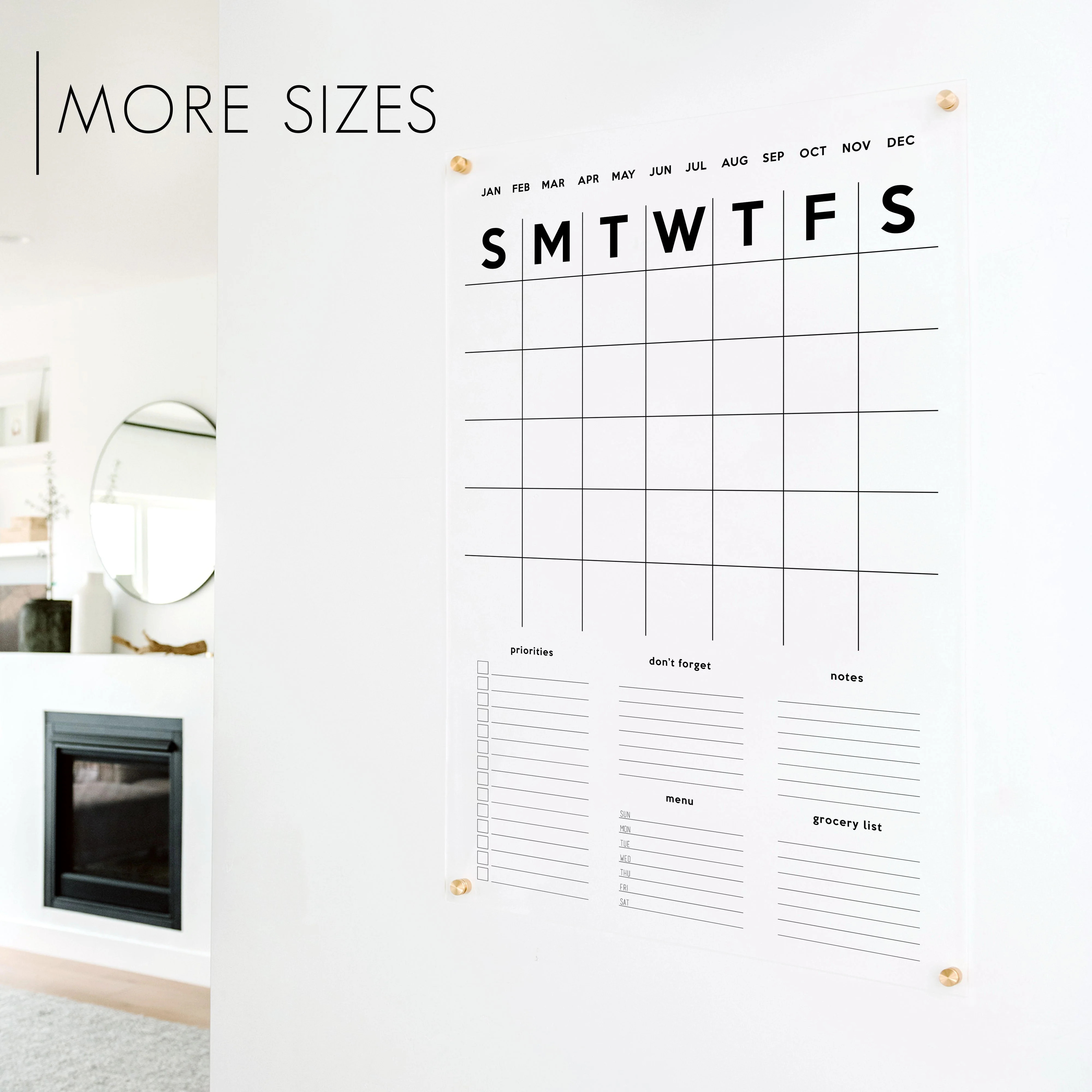 Monthly Acrylic Calendar + 5 Sections | Vertical Minimalist | Circle and Square Decor 