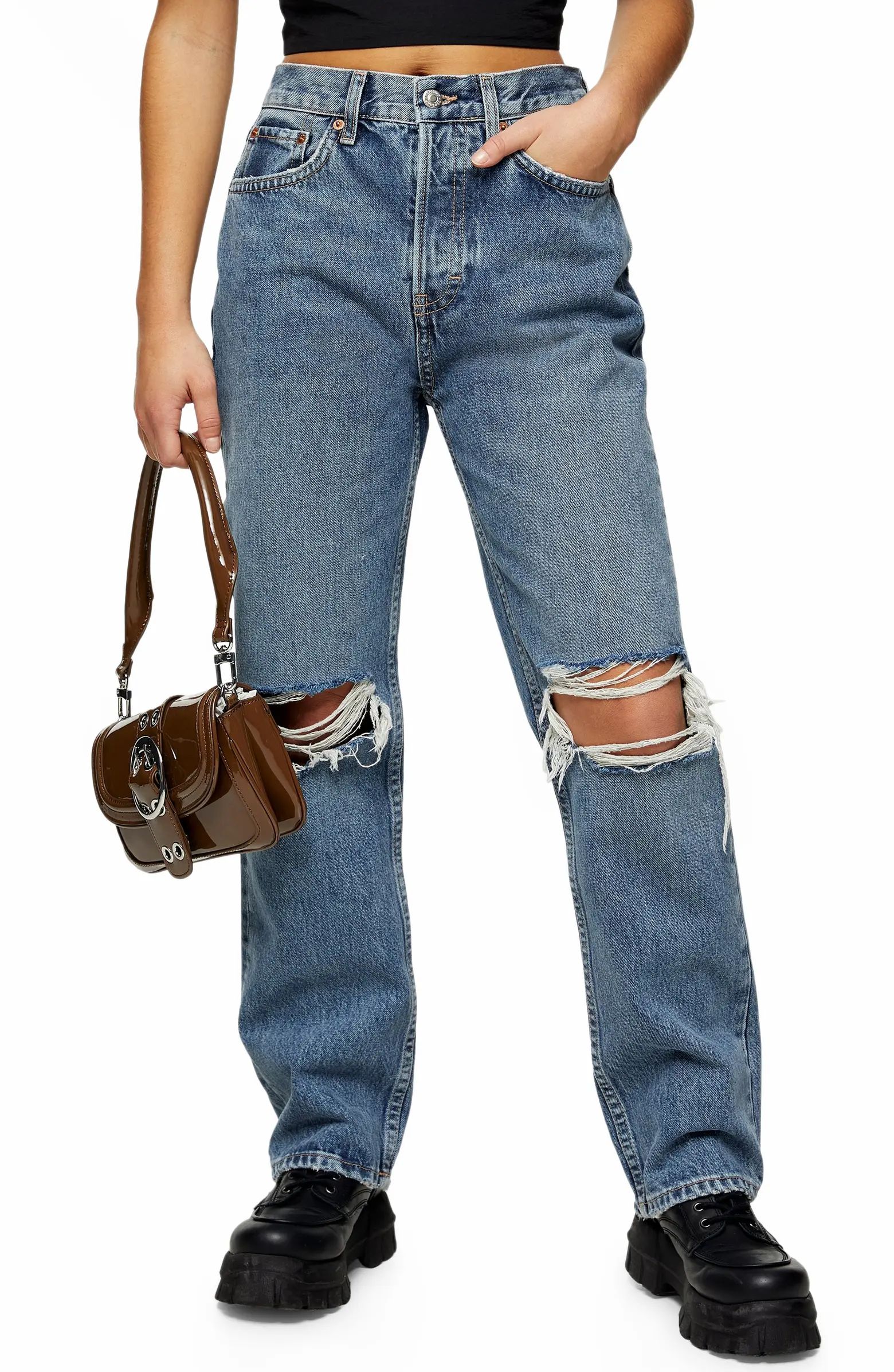 Double Ripped Knee Nonstretch Dad Jeans | Nordstrom