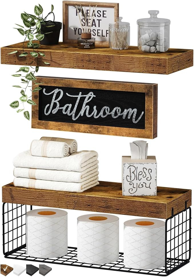QEEIG ‎Bathroom Shelves Over Toilet - Paper Storage Wall Mounted Farmhouse Decor Decorations Ae... | Amazon (US)