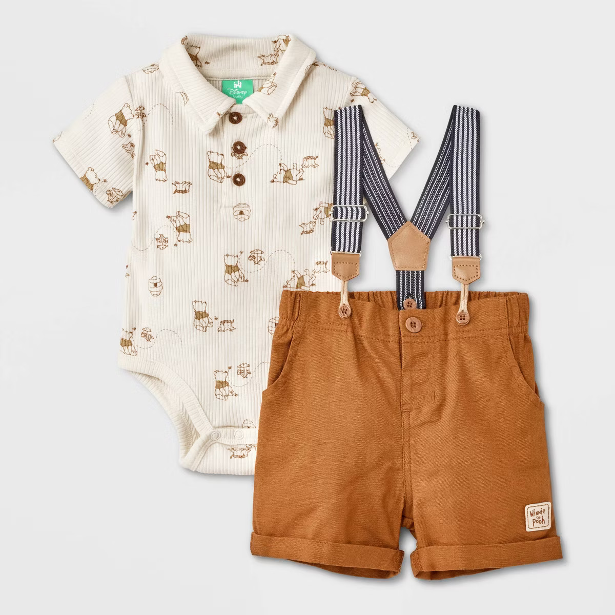 Baby Boys' 2pc Disney Winnie the Pooh Short Sleeve Bodysuit & Shorts Suspender Set - Brown | Target