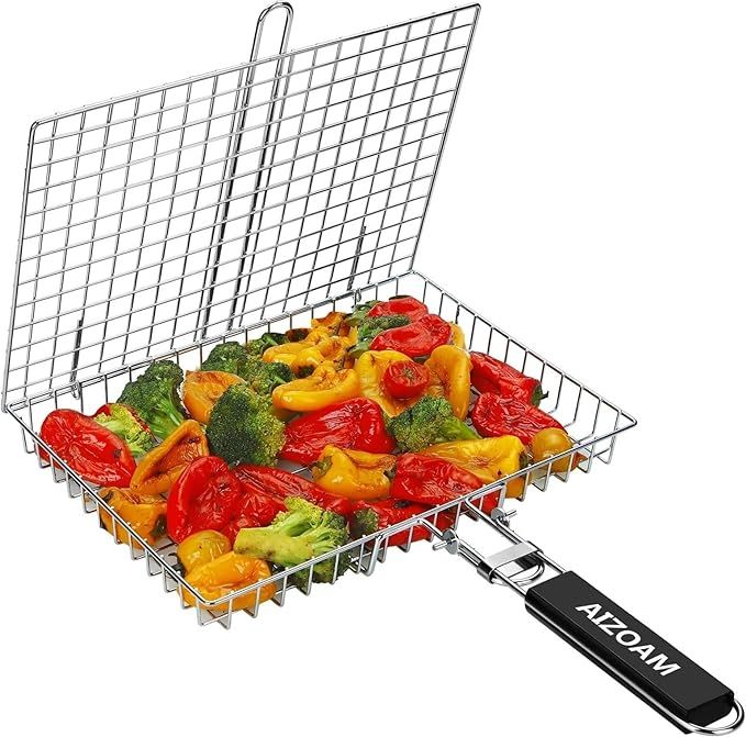AIZOAM Portable Stainless Steel BBQ Barbecue Grilling Basket for Fish,Vegetables, Shrimp,and Stea... | Amazon (US)