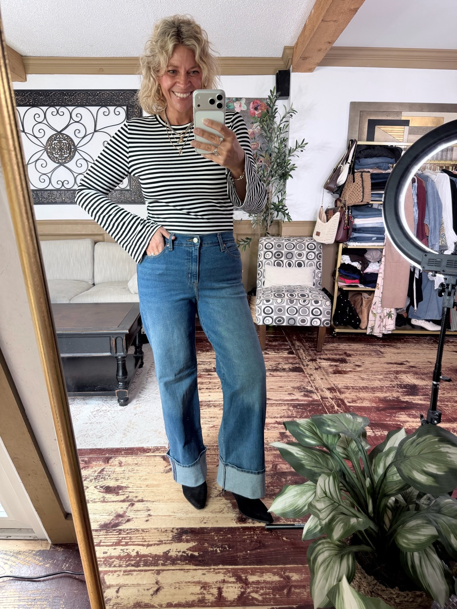 Cuffed jeans size 8 (these run large; size down); top size large, boots true to size#LTKxWalmart
Boots code; Nicoles15

#LTKOver40 #LTKMidsize