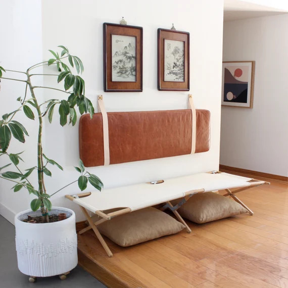 Real Leather Bourbon Headboard Cushion with Leather Straps - King, Queen, Double, Single, Twin | Etsy (US)