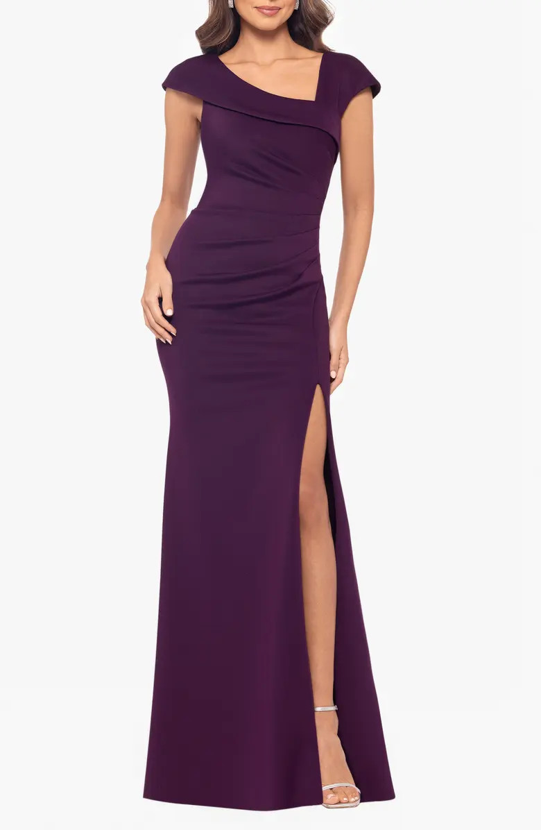 Asymmetric Neck Scuba Knit Trumpet Gown | Nordstrom