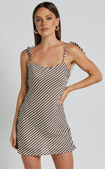 Cassamra Mini Dress - Cowl Back Tie Strap Dress in Chocolate | Showpo (US, UK & Europe)