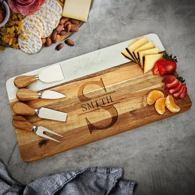 Trieste Engraved Charcuterie Boards Set with Cheese Knife Set | Wayfair North America