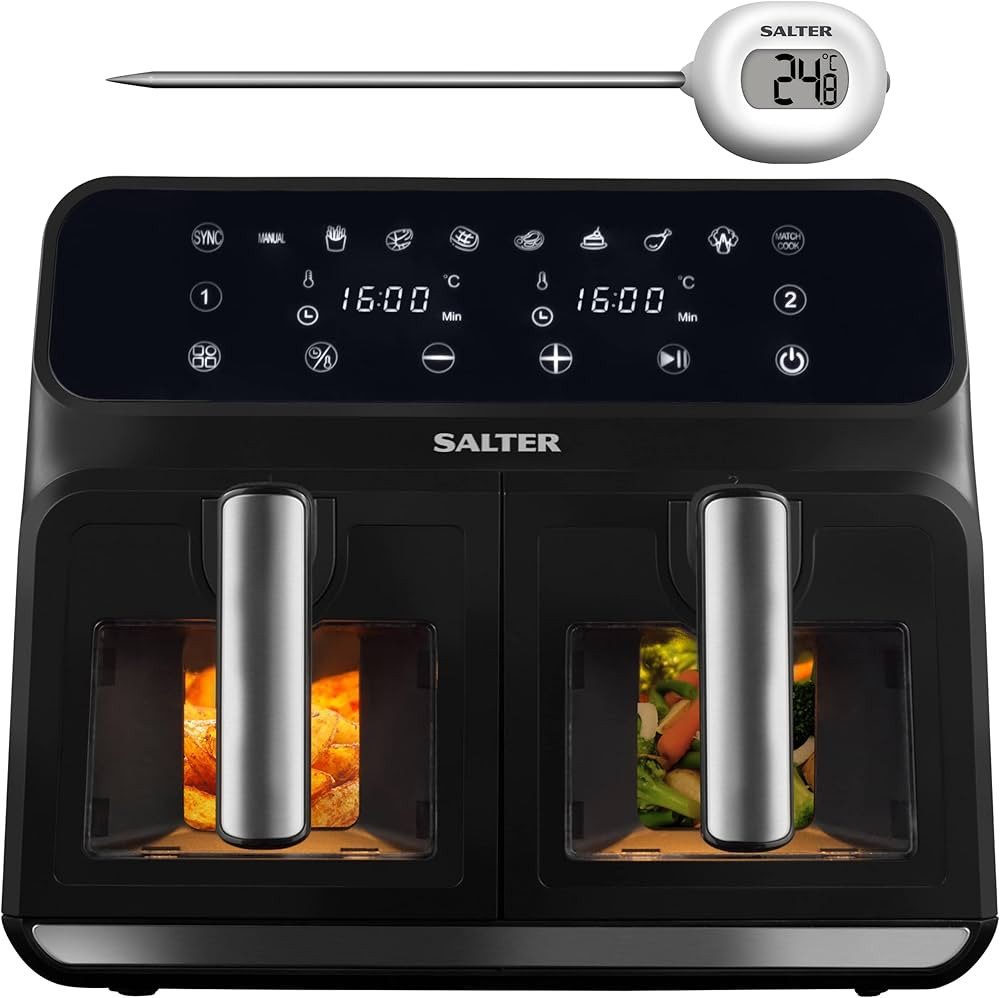 Salter COMBO-8720A Dual Air Fryer - With Thermometer, Instant Read Meat Cooking Temperature Probe... | Amazon (UK)