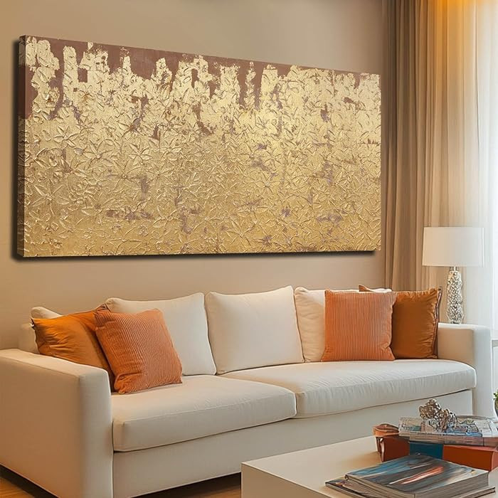 VAYIMDH Modern Canvas Wall Art Wall Decorations for Bedroom Floral Wall Painting 24"x48" Gold Foi... | Amazon (US)