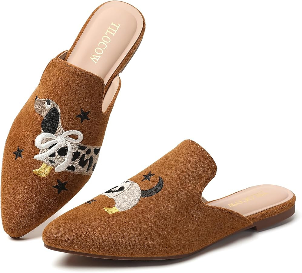 Tilocow Mules for Woman Comfortable Pointed Toe Backless Loafers Flat Mule Business Casual Shoes ... | Amazon (US)