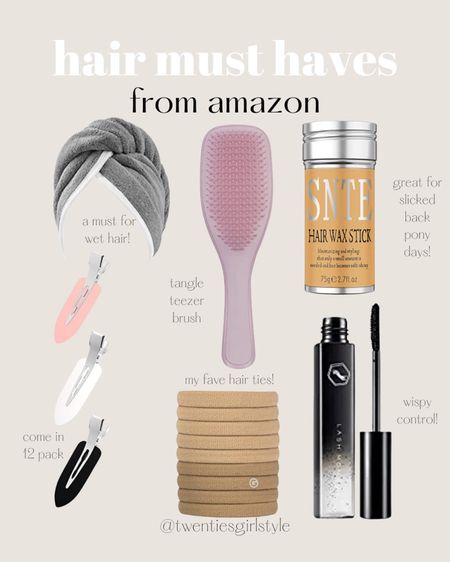 Hair must haves from amazon✨

Microfiber hair towel, tangle teezer brush, hair wax for slicked pony days, 12 clips, gimme hair ties and hair flyaway stick for wispy control 

#LTKbeauty