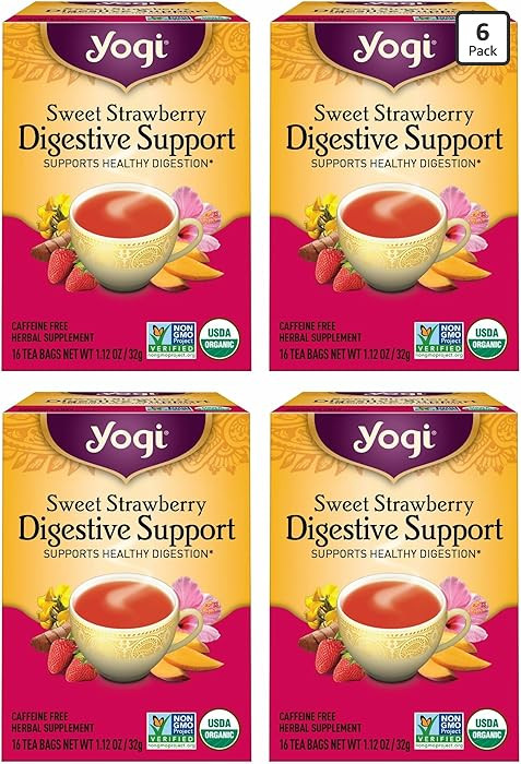 Yogi Sweet Strawberry Digestive Support Herbal Tea, Caffeine-Free, Vegan Friendly, Kosher, USDA C... | Amazon (US)