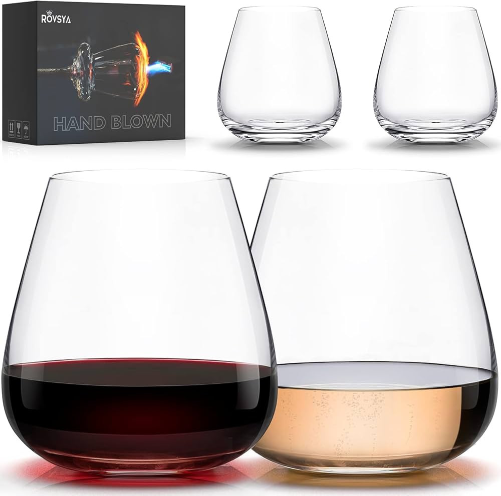 Stemless Wine Glasses Set of 4-17oz，Red White Wine Glasses Hand Blown Crystal - Unique gifts fo... | Amazon (US)